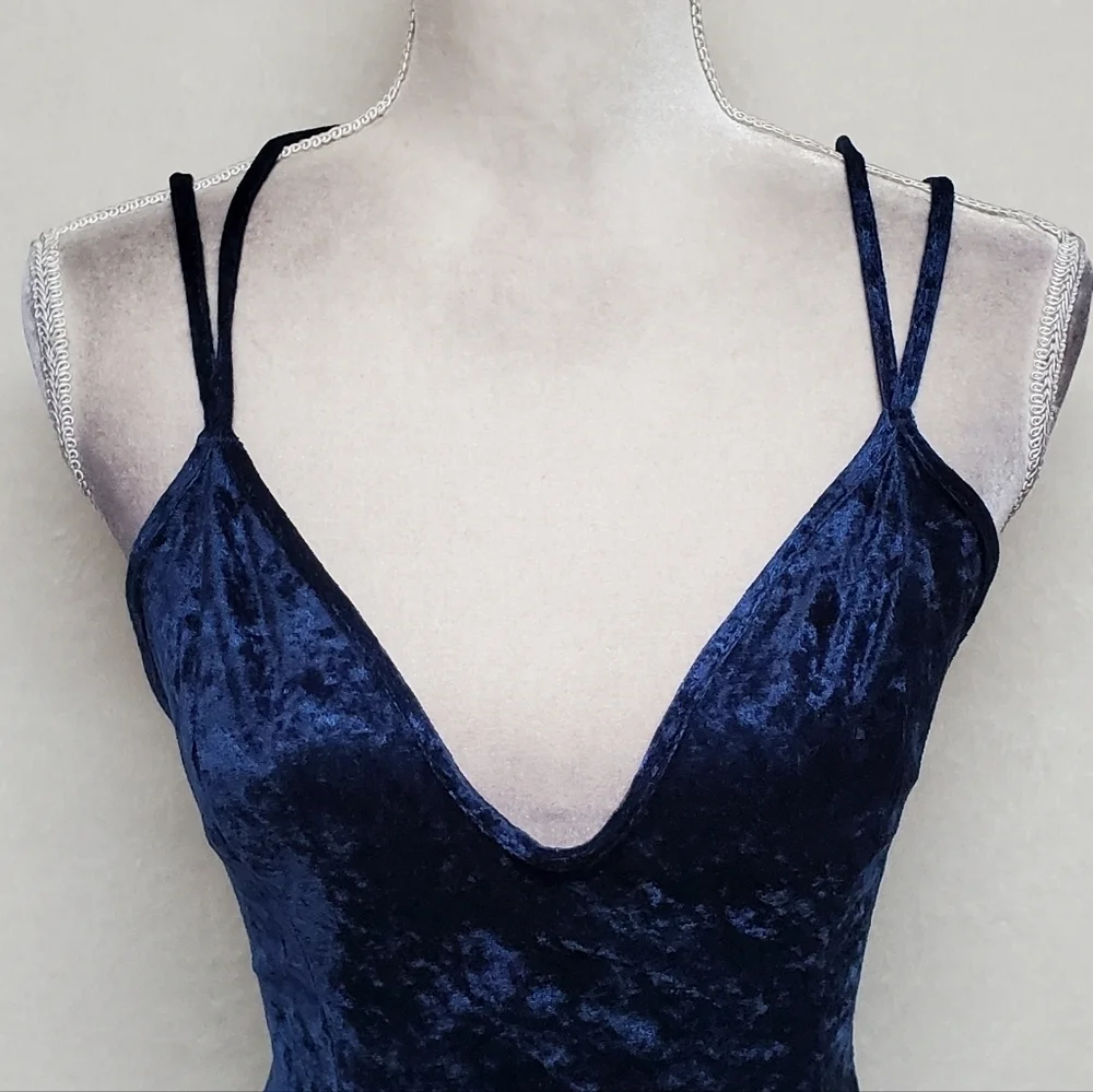 Vintage Petra Fashions Blue Crushed Velvet Double Strap Fit & Flare Mini Dress L - Picture 5 of 15